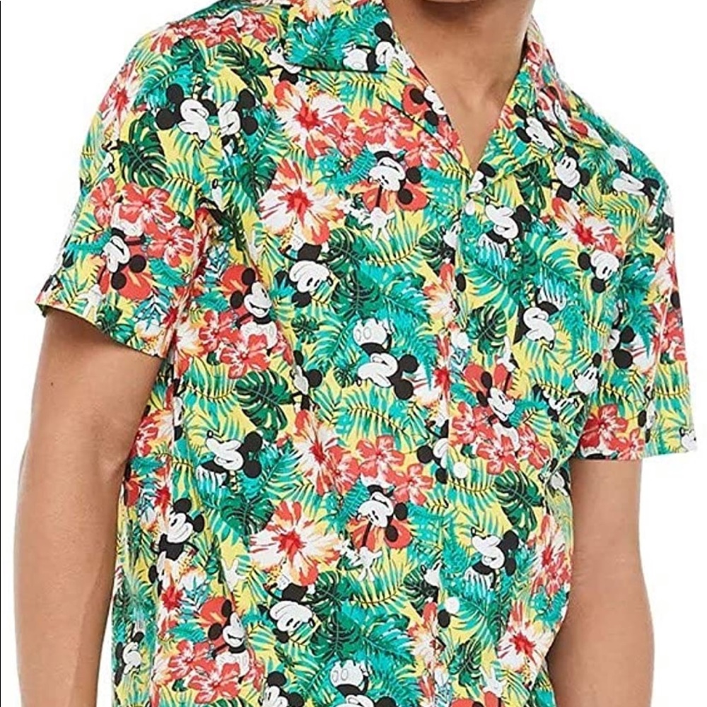 Disney Hawaiian Mickey Mouse Floral Button Up Shirt